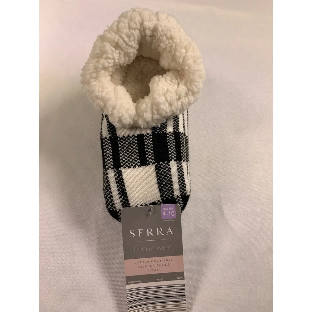 Serra Black and White Lounge Slipper Socks Size 4-10‎